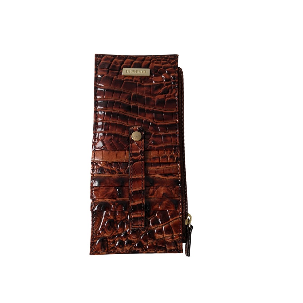 Brahmin Slim Wallet Pecan Melbourne Croc Embossed Leather Card Case Brown